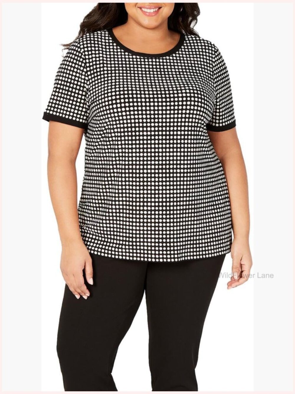 Classic Plus Size Short Sleeve Knit Button Back Blouse Womens 94% Polyester